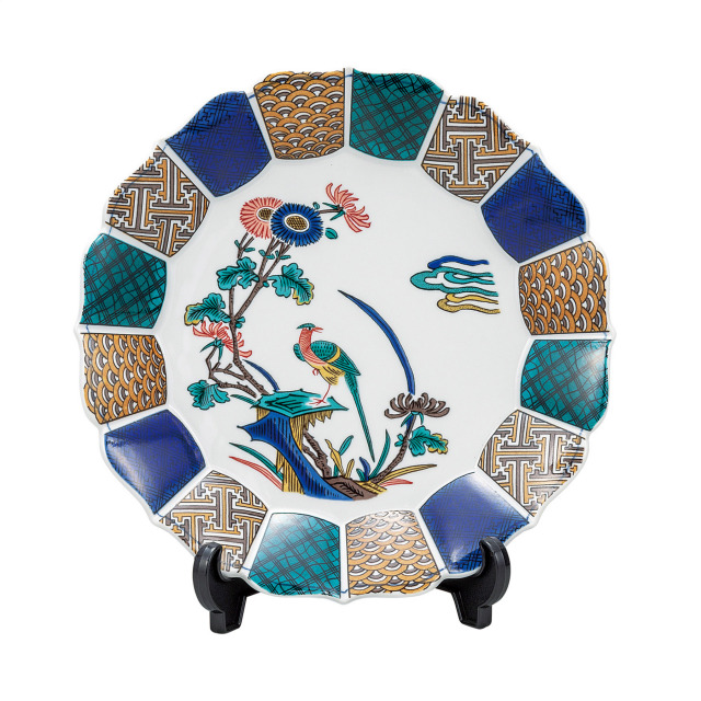 10号飾皿・古九谷花鳥（皿立付）