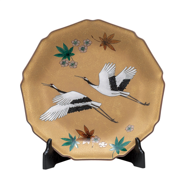 10号飾皿・吉祥 双鶴（皿立付）