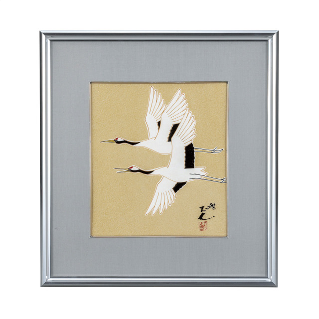 陶額・金彩双鶴