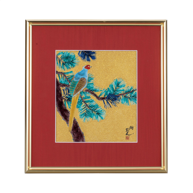 陶額・金彩松に雉