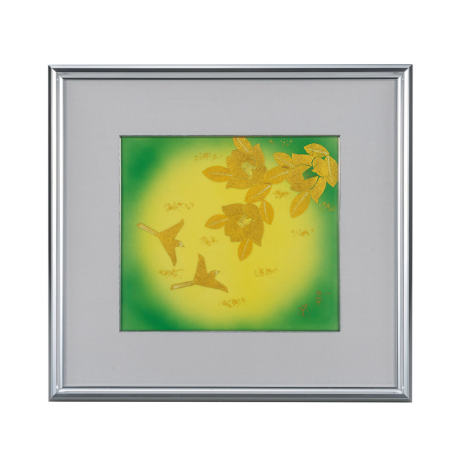 陶額・金箔花鳥