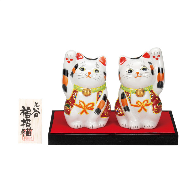 3.5号ペア招き猫・盛（台・敷物・立札付）