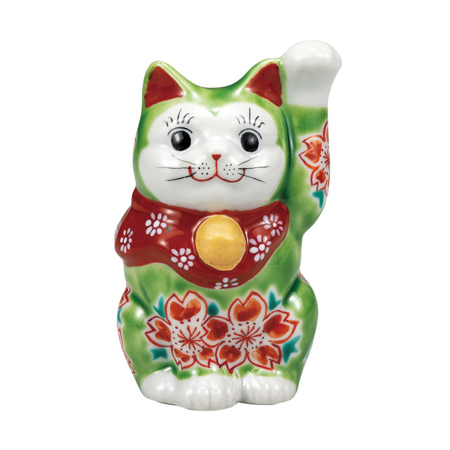 3.3号招き猫・グリーン釉桜