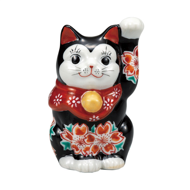 3.3号招き猫・ブラック釉桜