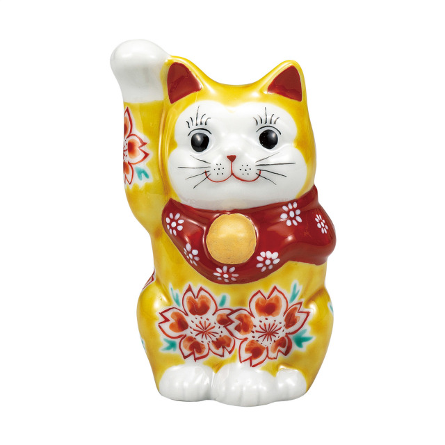 4号招き猫・イエロー釉桜