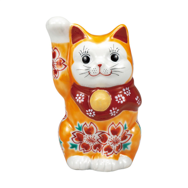 4号招き猫・オレンジ釉桜