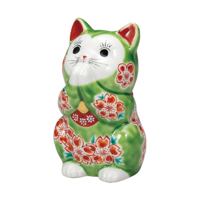 3.8号お祈り猫・グリーン釉桜