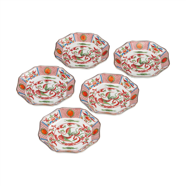 6.5号皿揃・赤絵鳳凰