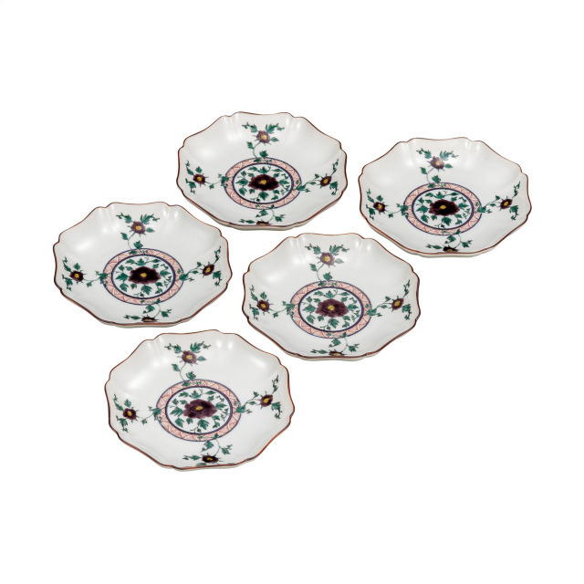 5.2号皿揃・色絵牡丹