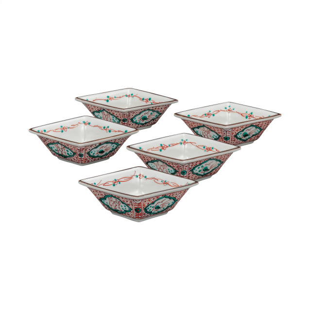 5号小鉢揃・赤絵間取