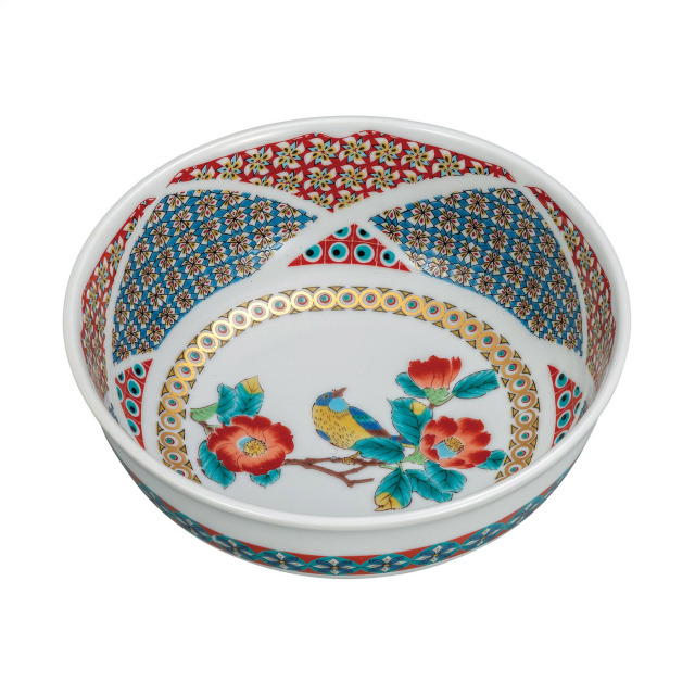 6号鉢・金小紋椿に鳥