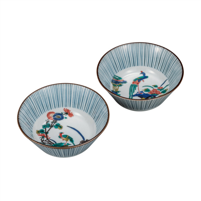 4.5号ペア鉢・古九谷花鳥