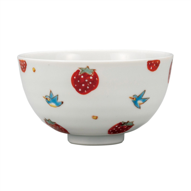 飯碗・イチゴに小鳥