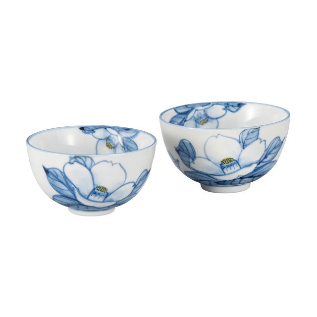 組飯碗・染付花椿