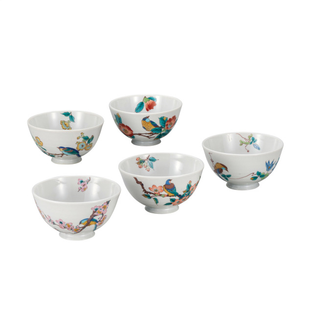 5客軽量飯碗・花鳥絵変り