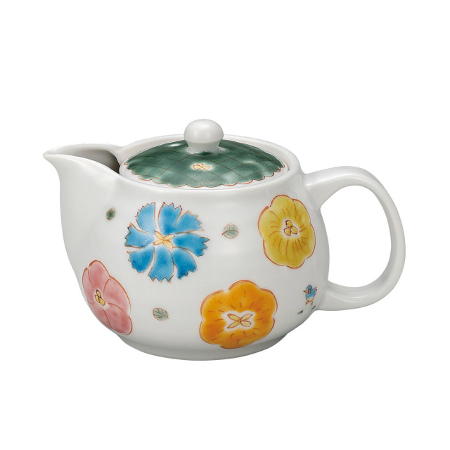 ポット急須・花に小鳥（網付）