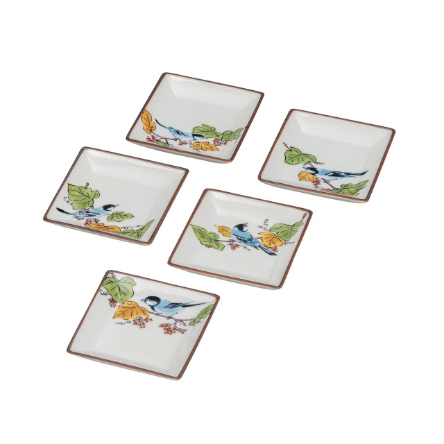 3号皿揃・ぶどうに鳥