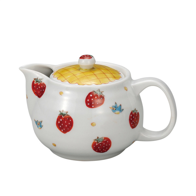 ポット急須・イチゴに小鳥（網付）