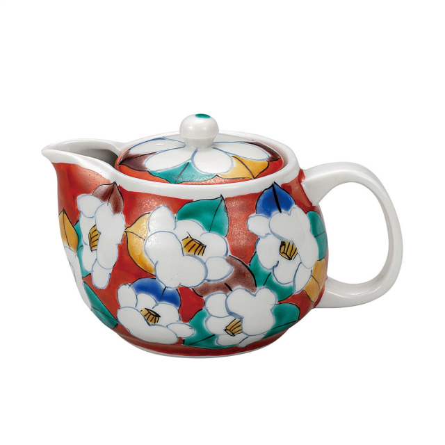 ポット急須・朱池椿（網付）