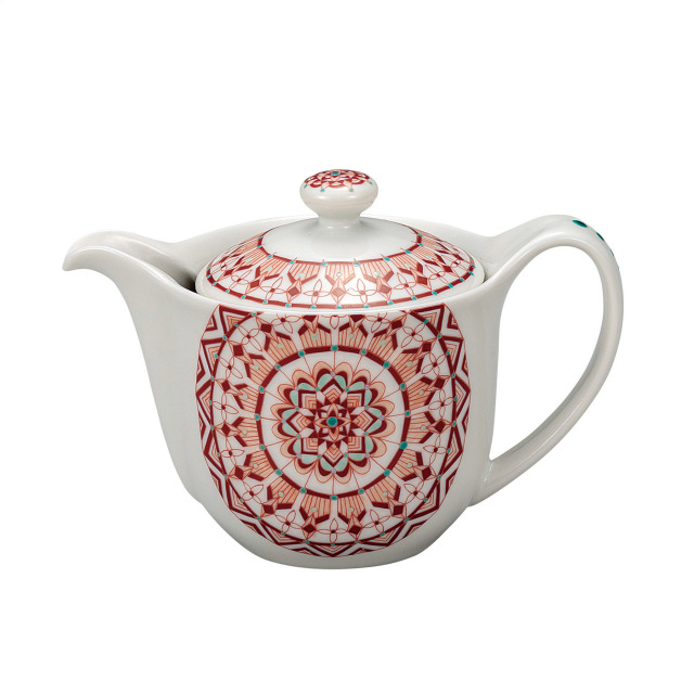 ポット急須・赤絵丸紋（網付）