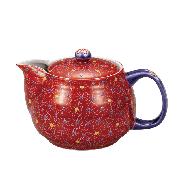ポット急須・朱巻小花（網付）