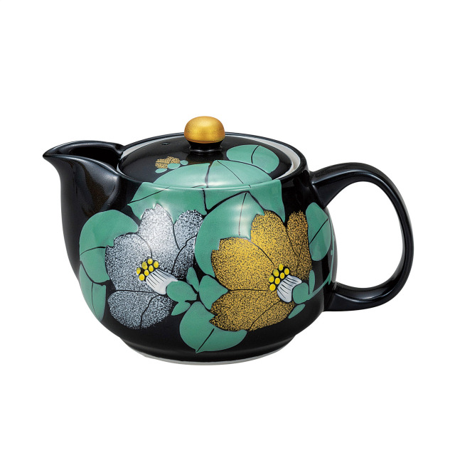 ポット急須・金銀彩椿（網付）