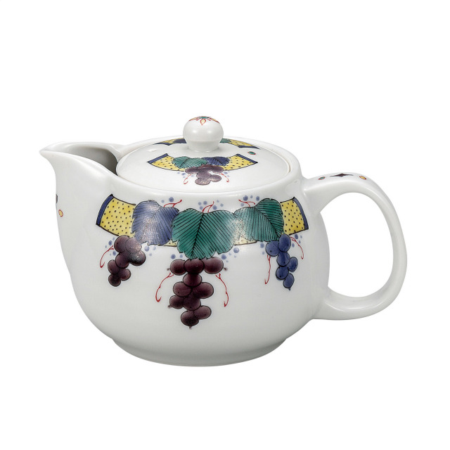 ポット急須・色絵ぶどう文（網付）