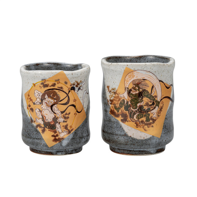 組湯呑・風神雷神