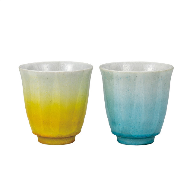 組湯呑・釉彩 水色/黄色 