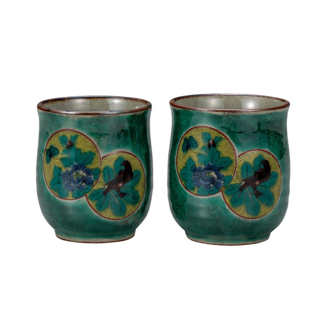 組湯呑・グリーン丸紋