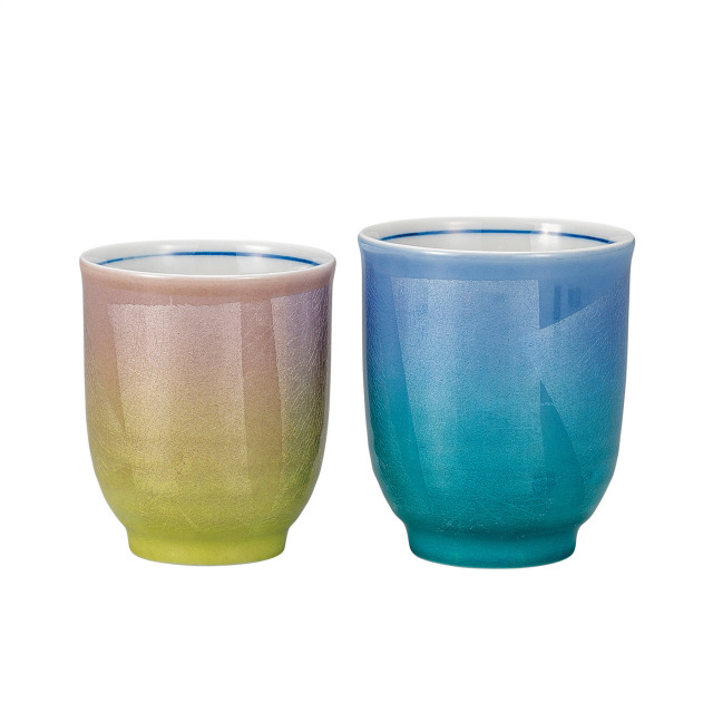 組湯呑・二色銀彩