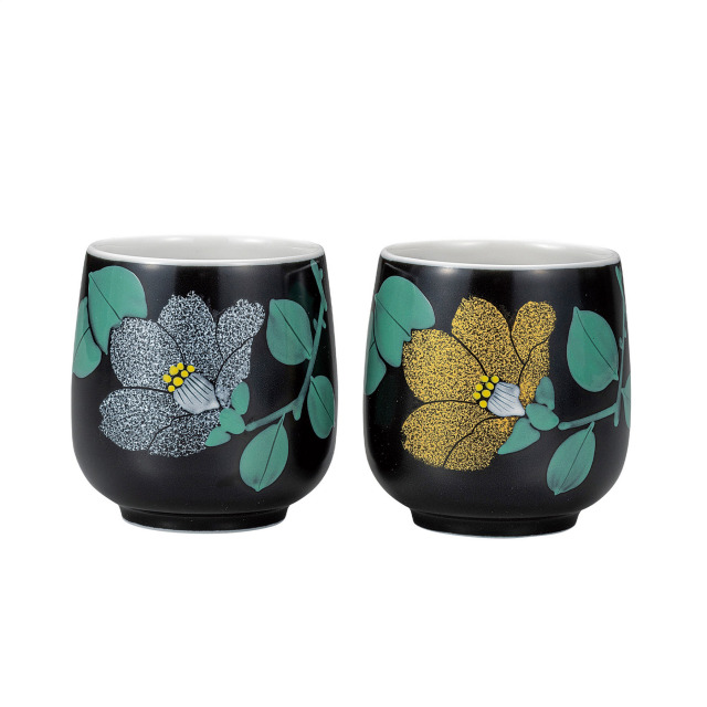 組湯呑・金銀彩椿