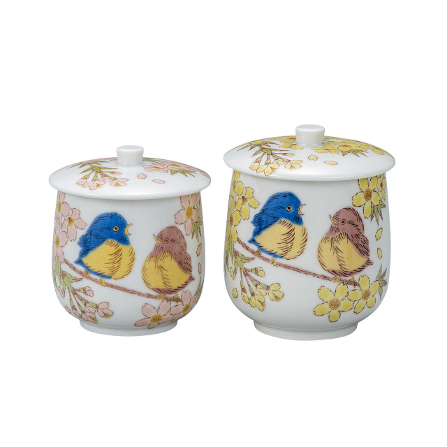 蓋付組湯呑・花福雀