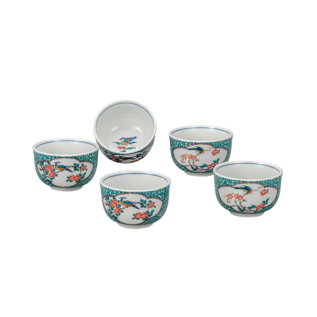 汲出揃・緑彩唐草花鳥