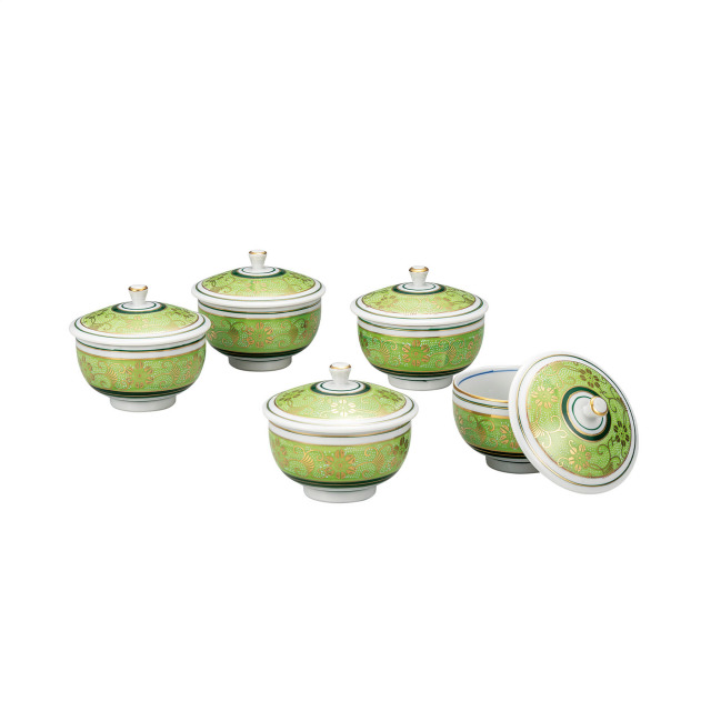 蓋付汲出揃・白粒鉄仙きみどり