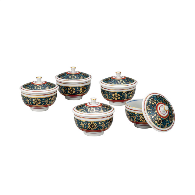 蓋付汲出揃・青粒鉄仙