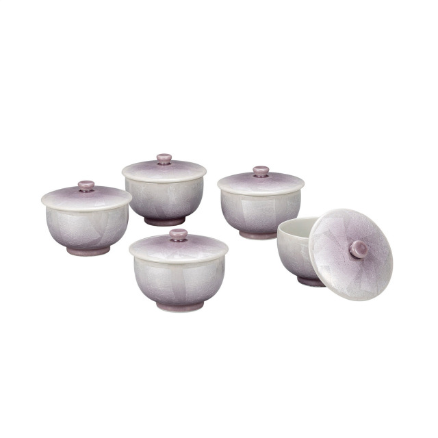 蓋付汲出揃・銀彩紫