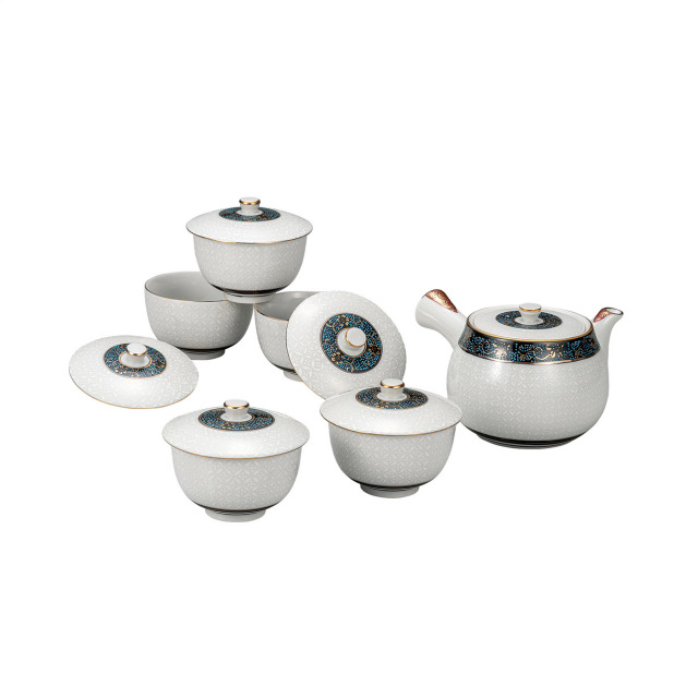 蓋付茶器・白七宝