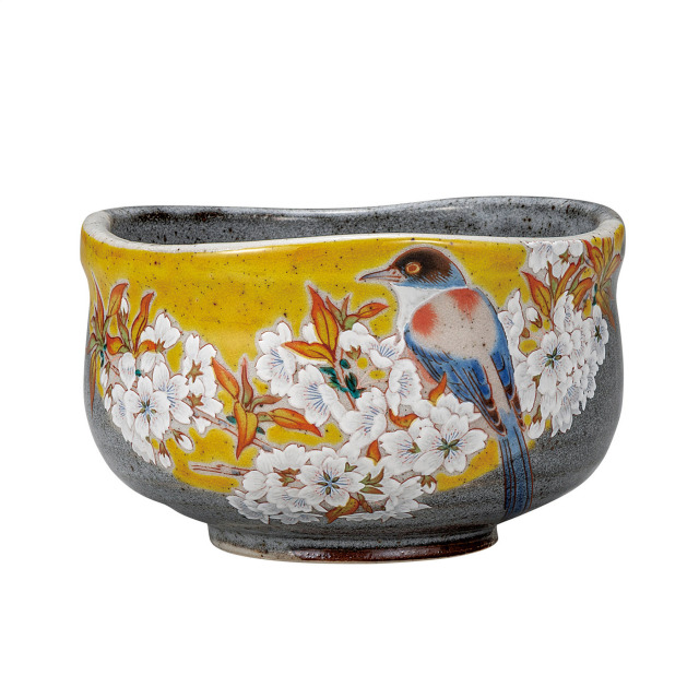 抹茶碗・吉田屋山桜に鳥