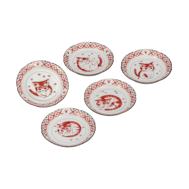 3.2号皿揃・赤絵こねこ