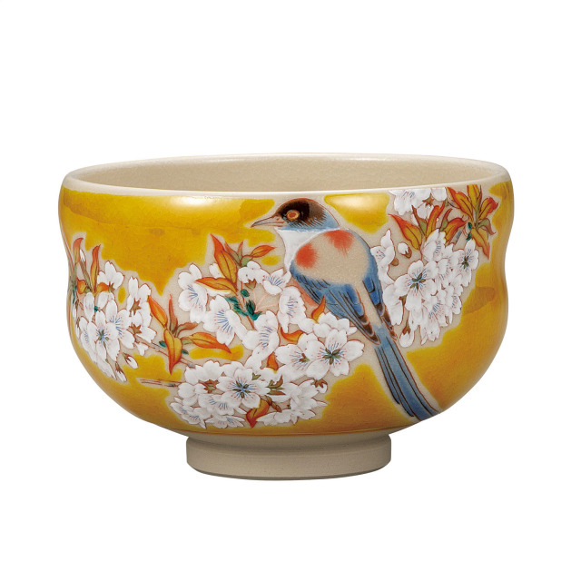 抹茶碗・吉田屋山桜に鳥