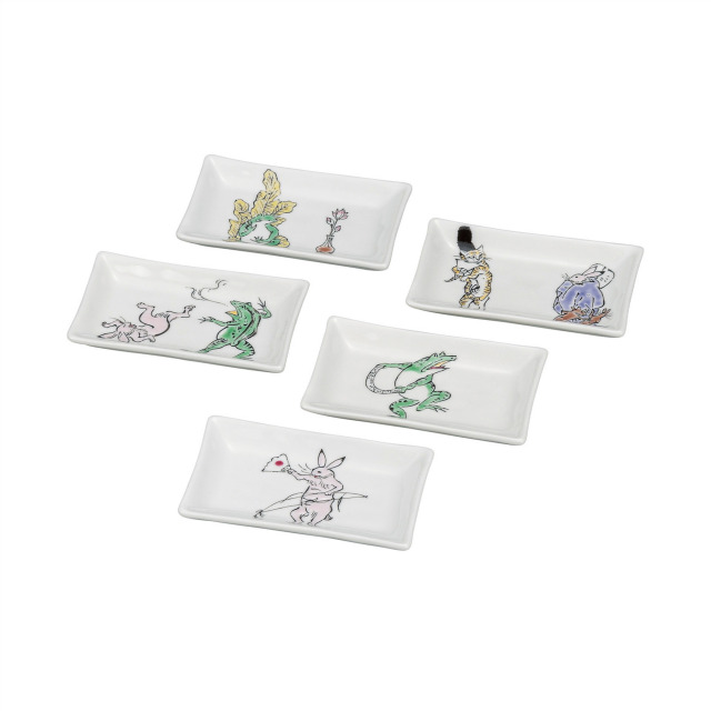 4号皿揃・九谷焼鳥獣戯画