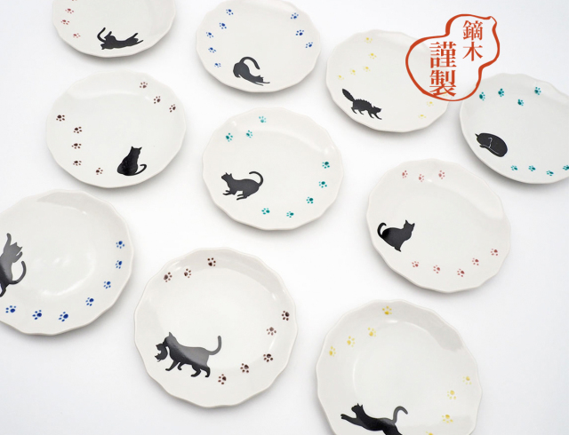 【全10種類】4寸皿　猫シルエット