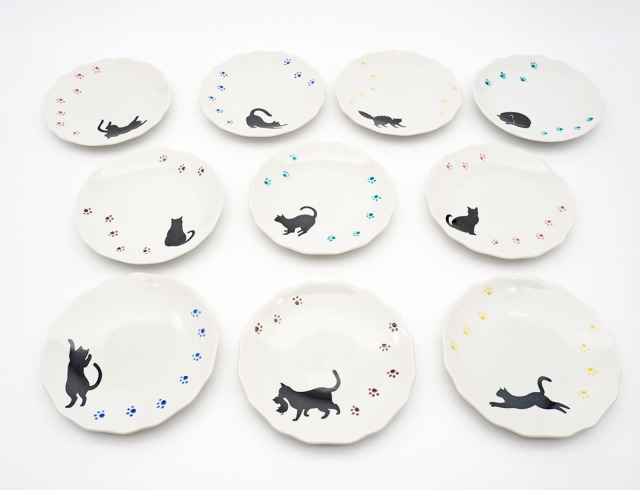 【特注品】猫のシルエット皿セット　15set 特注品】猫のシルエット皿セット15set