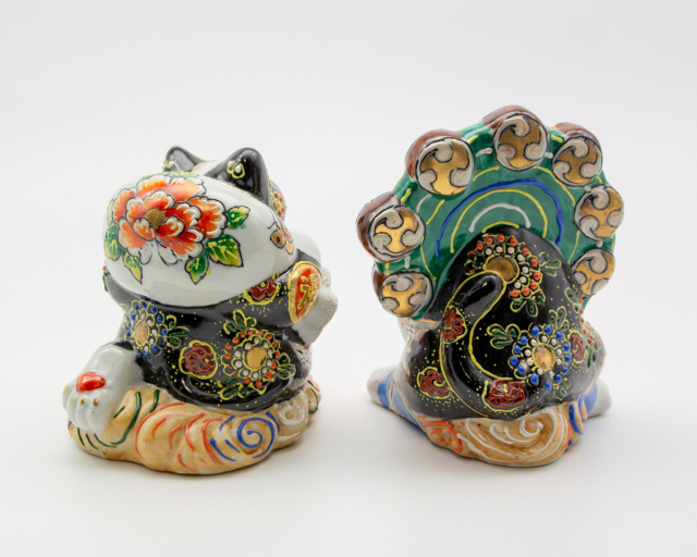 限定品【願いが叶う】【風神雷神図】【九谷焼】雷神 招き猫 作家:糠川孝之 八幡窯 限定品【願いが叶う】【風神雷神図】【九谷焼】雷神 招き猫 作家