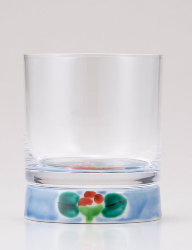 ロックグラス　つぼみ山茶花　ブルー