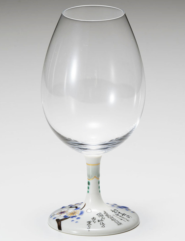 酒グラス　細字　梅　青 / 田村星都