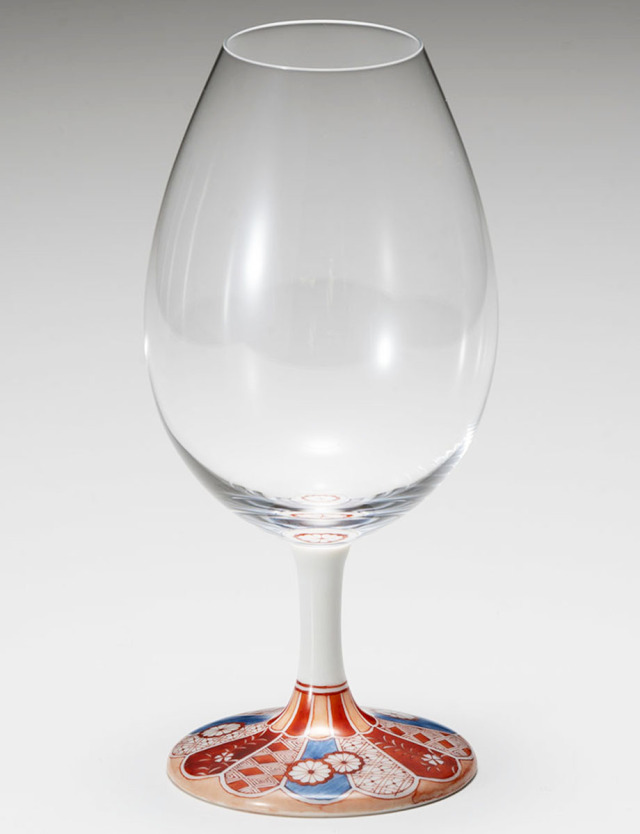 酒グラス　菊花紋　赤 / 梅村めぐみ