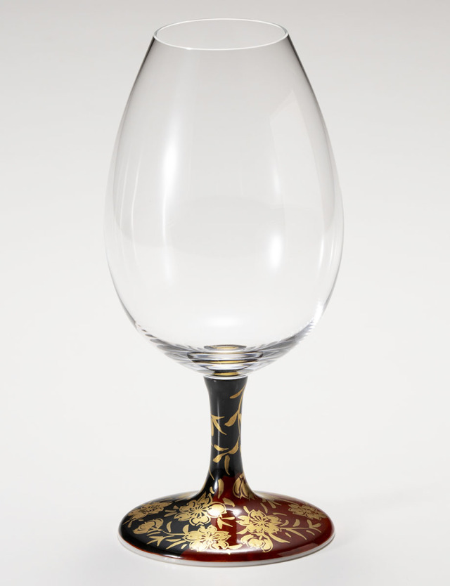 酒グラス　本金割取桜　黒 / 加賀雅人窯