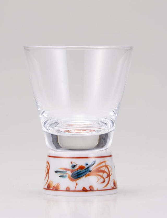 ショットグラス　赤絵鳥文